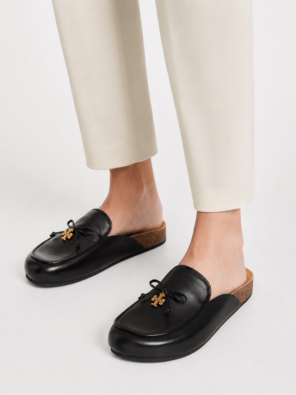 Tory Burch Tory Charm Black Leather Cork Mule Clogs 7 - Picture 2 of 15